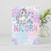 Unicorn 2nd Birthday Two-nicorn Rainbow Glitter Einladung (Stehend Vorderseite)