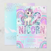 Unicorn 2nd Birthday Two-nicorn Rainbow Glitter Einladung (Vorne/Hinten)