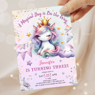 Unicorn 3. Geburtstag Einladung Girl Pink & Gold