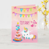 Unicorn 3. Geburtstag Karte (Gelbe Blume)