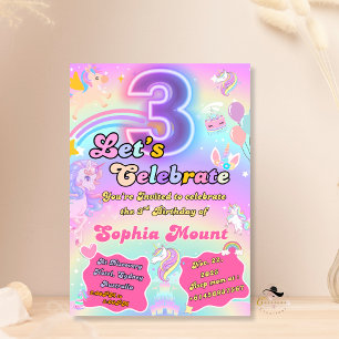 Unicorn 3. Geburtstagskinder Party Einladungen pin