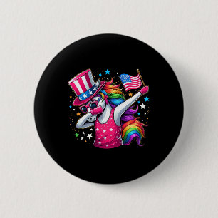 Unicorn 4. Juli Uncle Sam Girls American Flag Button