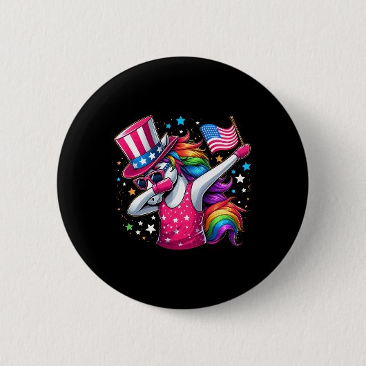Unicorn 4. Juli Uncle Sam Girls American Flag Button (Vorderseite)