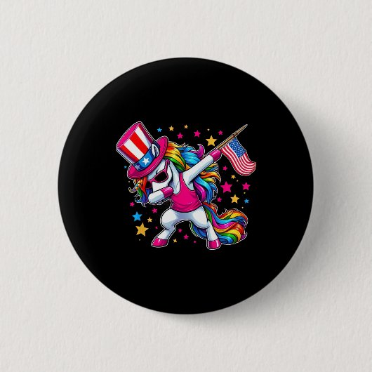 Unicorn 4. Juli Uncle Sam Girls American Flag Button (Vorderseite)