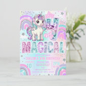 Unicorn 4th Birthday Four Ever Magical Rainbow  Einladung (Stehend Vorderseite)
