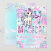 Unicorn 4th Birthday Four Ever Magical Rainbow  Einladung (Vorne/Hinten)