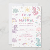 Unicorn 4th Birthday Invitation. Editable Rainbow Einladung (Vorderseite)
