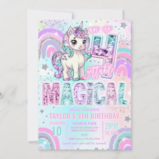 Unicorn 4th Birthday Un-fourgettable Magical Einladung