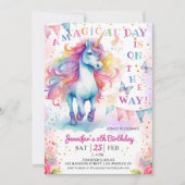 Unicorn 5th Birthday Fairy Floral Rainbow & Stars Einladung (Vorderseite)