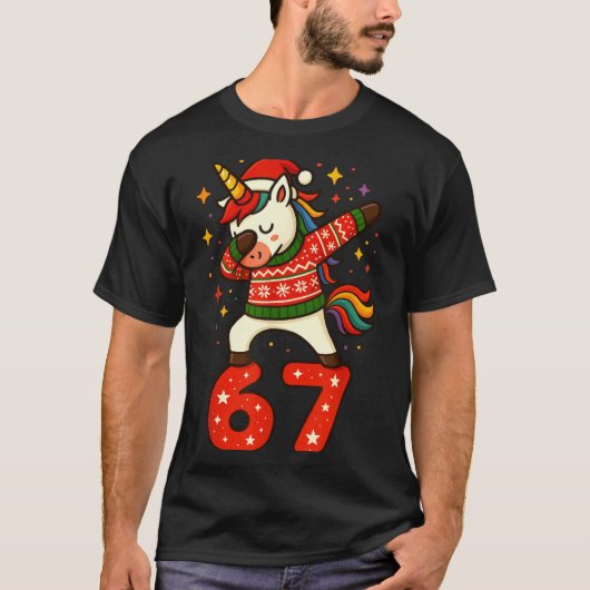 Unicorn 67 Meme Six Seven Funny Christmas  T-Shirt (Vorderseite)