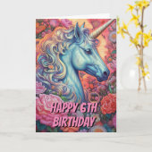 Unicorn 6. Geburtstag geklappt Karte (Gelbe Blume)