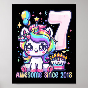 Unicorn 7. Geburtstag 7 Jahre Altes Einhorn Party Poster