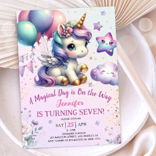 Unicorn 7. Geburtstag Einladung Girl Lila & Gold