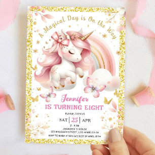 Unicorn 8. Geburtstagsparty Girl Blush Pink & Gold Einladung