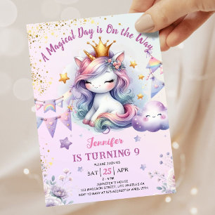 Unicorn 9. Geburtstag Einladung Girl Pink & Gold