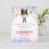 Unicorn african american girl magical birthday. einladung (Stehend Vorderseite)