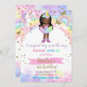 Unicorn african american girl magical birthday. einladung (Vorne/Hinten)