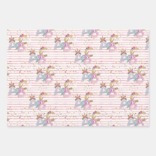 Unicorn Alphabet Muster Geschenkpapier Set (Vorderseite 3)
