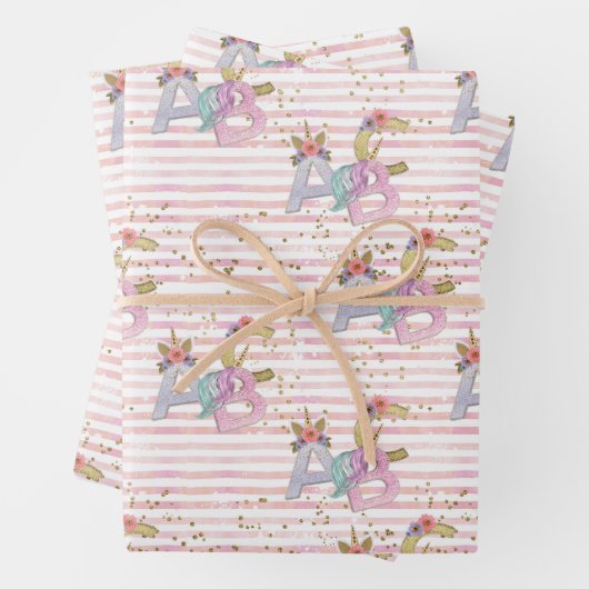 Unicorn Alphabet Muster Geschenkpapier Set (Beispiel)