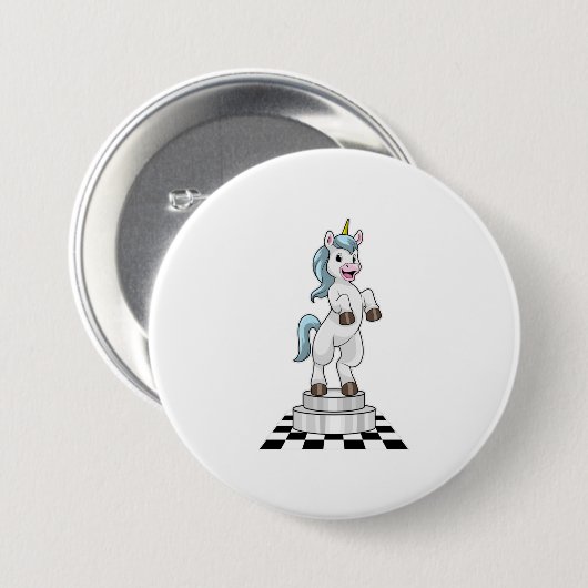 Unicorn am Schach als Schachstück Ritter Button (Vorne & Hinten)