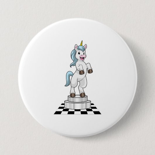 Unicorn am Schach als Schachstück Ritter Button (Vorderseite)