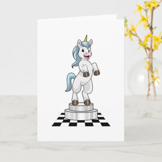 Unicorn am Schach als Schachstück Ritter Karte (Gelbe Blume)