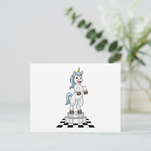 Unicorn am Schach als Schachstück Ritter Postkarte (Stehend Vorderseite)
