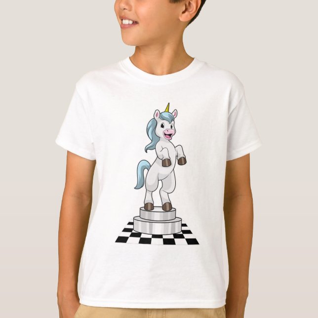 Unicorn am Schach als Schachstück Ritter T-Shirt (Vorderseite)