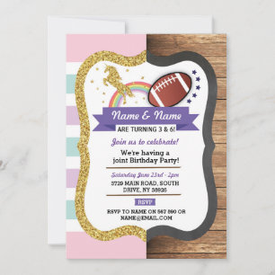 Unicorn & American Football Joint Birthday Sports Einladung