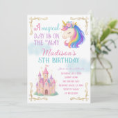Unicorn and Castle Birthday Party Invitation Einladung (Stehend Vorderseite)