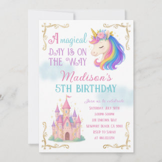 Unicorn and Castle Birthday Party Invitation Einladung
