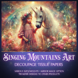 Unicorn and Child in Enchanted Woods Decoupage Seidenpapier