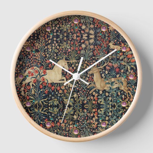 UNICORN AND DEER,FLOWERS,FOREST ANIMALS Floral Uhr (Vorderseite)