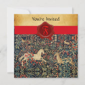 UNICORN AND DEER MONOGRAM RED WAX SEAL PARCHMENT EINLADUNG (Vorderseite)