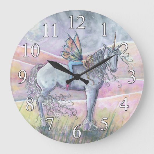 Unicorn and Fairy Fantasy Wall Clock Große Wanduhr (Vorderseite)