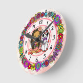 Unicorn and Fairy Whimsical Folk Art Girl's Runde Wanduhr (Winkel)