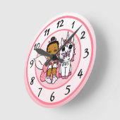 Unicorn and Fairy Whimsical Folk Art Girl's Runde Wanduhr (Winkel)
