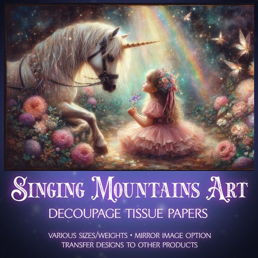 Unicorn And Girl In Fairytale Forest Decoupage Seidenpapier