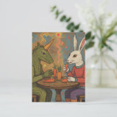 Unicorn and Rabbit Eating Carrots Surreal Postkarte (Stehend Vorderseite)