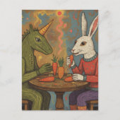 Unicorn and Rabbit Eating Carrots Surreal Postkarte (Vorderseite)