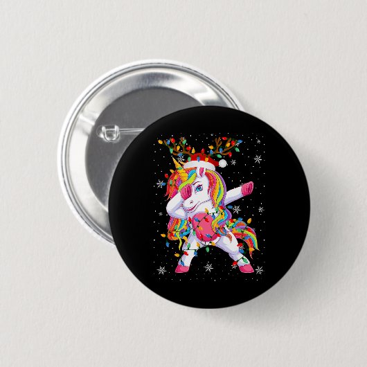 Unicorn Animal Weihnachtsmannmütze Ugly Christmas Button (Vorne & Hinten)