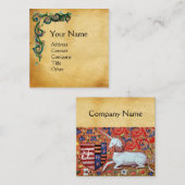 UNICORN/Antique Floral Brown Parchment Monogramm Quadratische Visitenkarte (Vorne/Hinten)