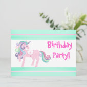 UNICORN AQUA PINK BIRTHDAY PARTY EINLADUNG (Stehend Vorderseite)