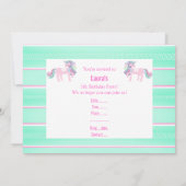 UNICORN AQUA PINK BIRTHDAY PARTY EINLADUNG (Rückseite)