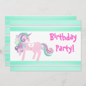 UNICORN AQUA PINK BIRTHDAY PARTY EINLADUNG (Vorne/Hinten)
