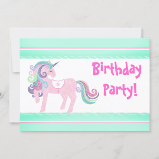 UNICORN AQUA PINK BIRTHDAY PARTY EINLADUNG