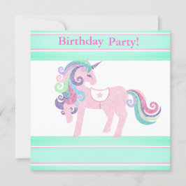 UNICORN AQUA PINK BIRTHDAY PARTY EINLADUNG