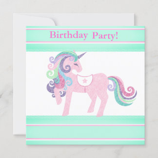 UNICORN AQUA PINK BIRTHDAY PARTY EINLADUNG