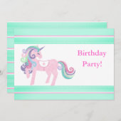 UNICORN AQUA PINK BIRTHDAY PARTY EINLADUNG (Vorne/Hinten)