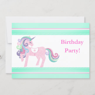 UNICORN AQUA PINK BIRTHDAY PARTY EINLADUNG
